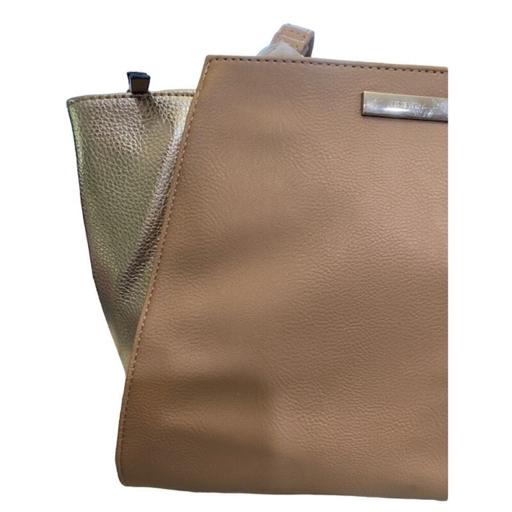 NINE WEST Taupe/Gold Faux-Leather Women's Satchel Bag NEW - Picture 4 of 11